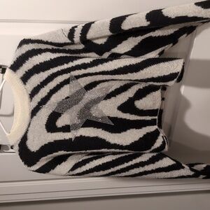Tna rhinestone star cropped zebra sweater medium